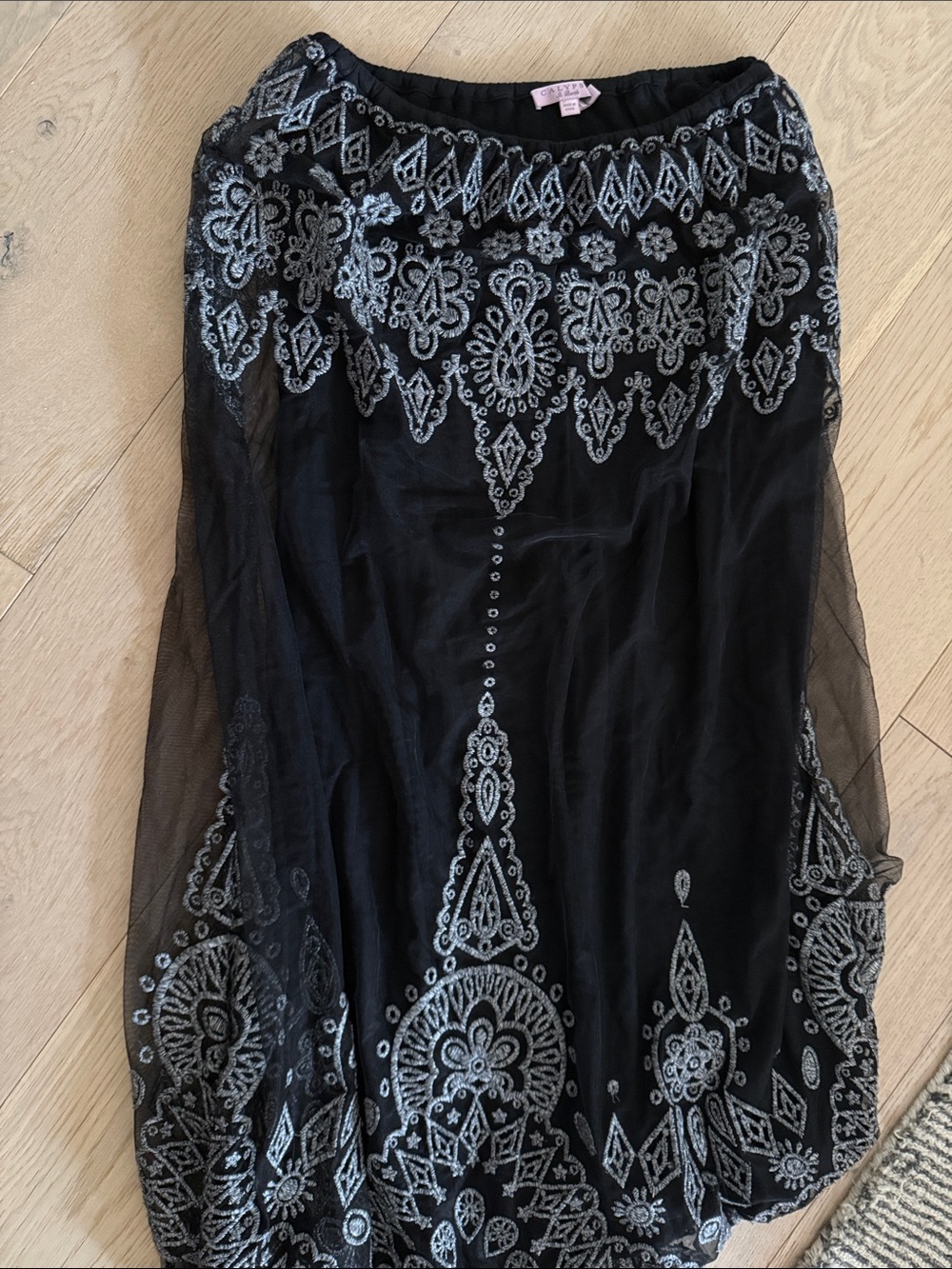 Calypso St. Barth Mesh Black Embroidered Maxi Skirt